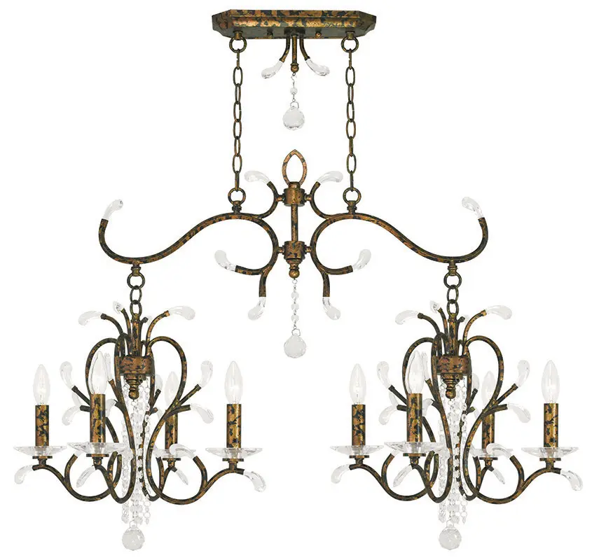 20 inch 4 Light + 4 Light Verona Bronze Linear Chandelier with Clear Crystals Shade