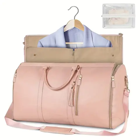 Unisex Pu Leather Large Capacity Crease-resistant Clothes Storage Bag, Summer Outfits 2024 Zipper Duffel Portable Carry on Weekender Bag for Travel Use, Travel Duffle Bag, Travel Essentials, Unique Bags