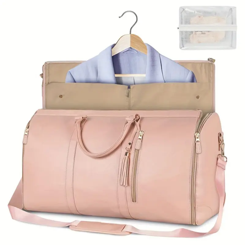 Unisex Pu Leather Large Capacity Crease-resistant Clothes Storage Bag, Summer Outfits 2024 Zipper Duffel Portable Carry on Weekender Bag for Travel Use, Travel Duffle Bag, Travel Essentials, Unique Bags