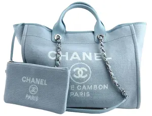 Pre-owned CHANEL Canvas Tote Bags Light Blue Deauville Tote