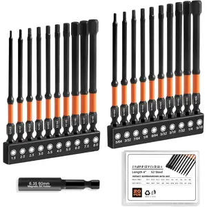 Allen Wrench Drill Bit Set for Impact Drivers - 20 count 4" Long Hex Bits (Metric & SAE) with 1/4" Hex Shank, S2 Steel and , Heavy-Duty CNC Machined Tips, Extension Socket and Storage Box