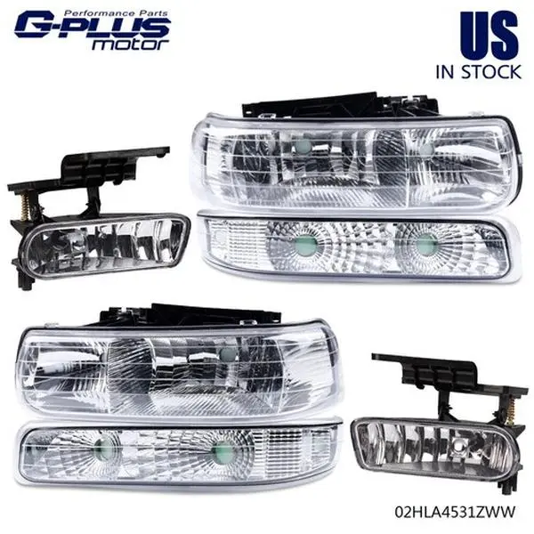 G-PLUS Aftermarket Headlights Fog Lights Pair Pack, Vehicle Accessories for 99-02 Chevy Silverado 2000-2006 Tahoe Suburban, Direct Bolt-On Easy Install Replacement Car Lights