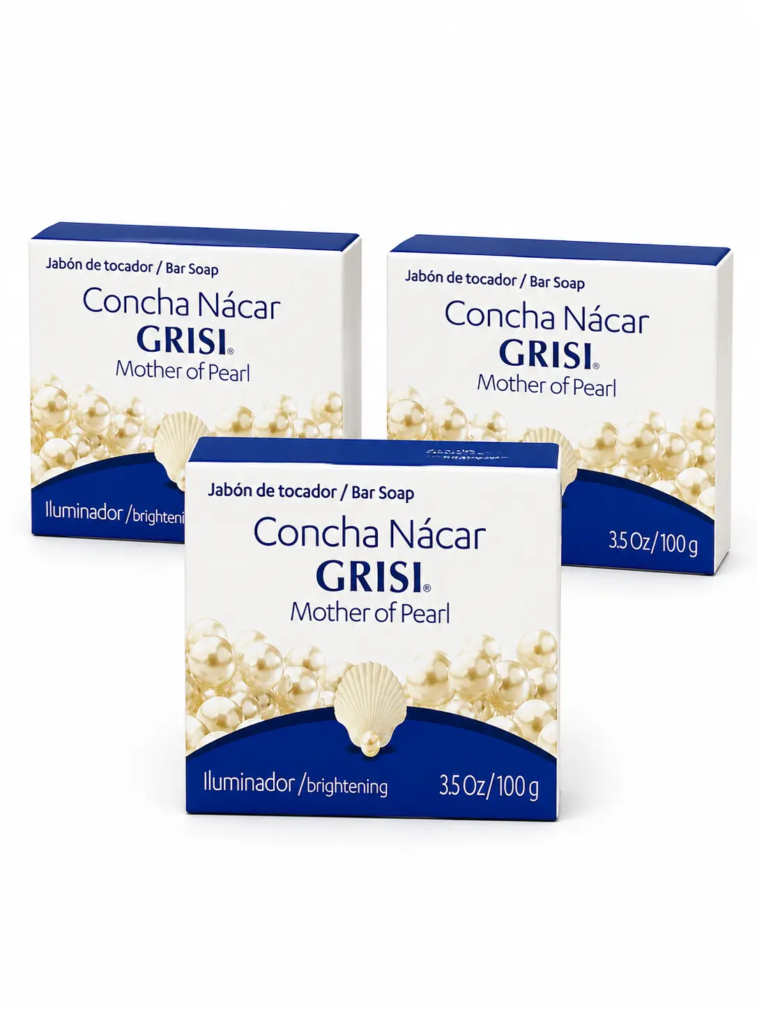 Concha Nacar Jabon Paquete de 3 - Iluminador - Grisi Original - Mother of Pearl Brightening - 3 Pack Bar Soap 100g