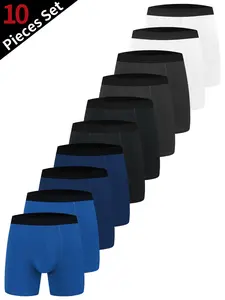 Men's 10PCS/Pack Solid Mesh Breathable Boxer Briefs, Long Leg No Ride Up Moisture Wicking, Sweat Wicking Underwear, Quick Dry Cooling Sports Underwear, Anti Chafe Stretch Underwear for Men, Workout, Loose Fit Assorted Colors