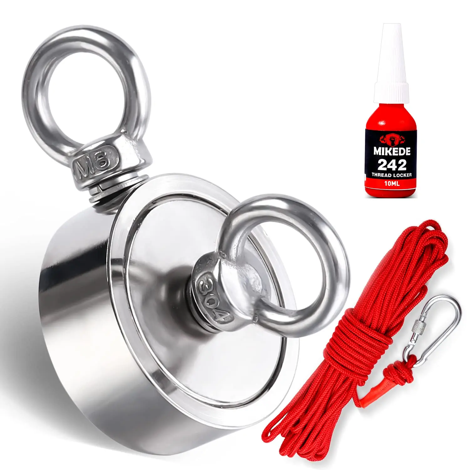 Fishing Magnets Double Sided, Strong Combined 450lbs Pulling Force Neodymium Magnet Fishing Kit with Nylon Rope, 1.89inch Diameter Rare Earth Magnet for Magnetic Fishing and River Lake Hunting
