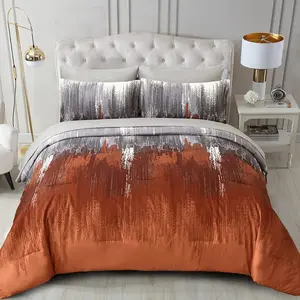 Comforter Set Queen, Thanksgiving Burnt Orange 7 Pieces Bed in a Bag Gradient Fall Terracotta Bedding Set with Comforter, Flat Sheet, Fitted Sheet, Pillow Shams, Pillowcases