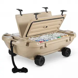 VEVOR Floating Cooler, 40 QT Floating Ice Chest with Dry Storage, Wheels & Tow Rope, Premium LLDPE Amphibious Drink Cooler for Water & Land, Stable Cruiser on Lake, River, Pool, Beach, Kayak, Apricot