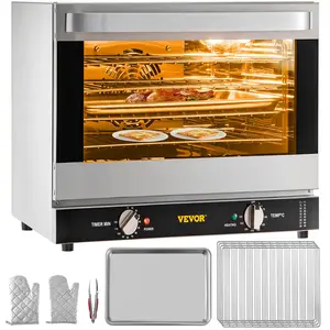 VEVOR Commercial Convection Oven,  66L/60Qt, Half-Size Conventional Oven Countertop, 1800W 4-Tier Toaster with Front Glass Door, Electric Baking Oven with Trays Wire Racks Clip Gloves, 120V, ETL Listed