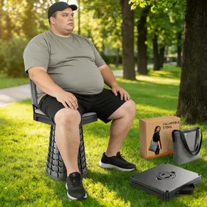 2026 Upgraded Collapsible Stool with Backrest & Cushion, Height Adjustable Portable Telescopic Camping Stool with Carry Bag, Heavy Duty Folding Chair for Camping, Fishing, Hiking, BBQ & Gardening