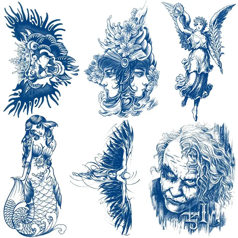 6 Pcs Temporary Tattoo Stickers, Mermaid Angel Wings Design, Waterproof, Lasts 1-2 Weeks, Easy Application & Removal, Realistic Fake Tattoos