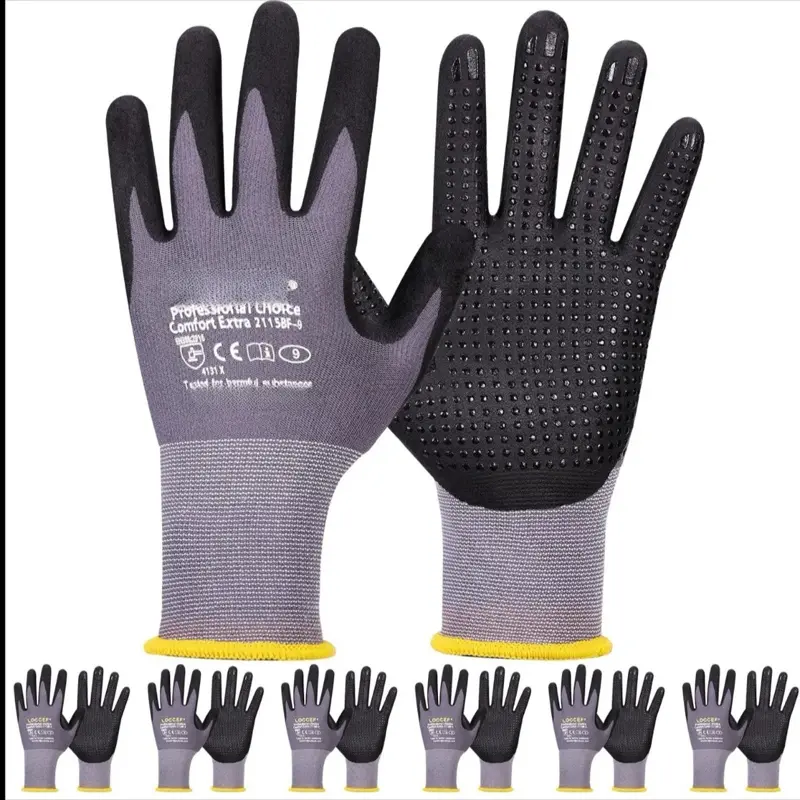 6 Pairs Anti-Slip Protective Work Gloves - Safety Work Gloves for Construction, 304 Gear with Comfort Dots for Enhanced Grip and Control, Safety Gloves