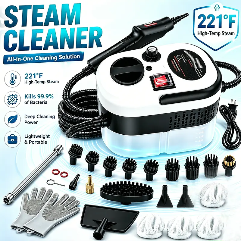 Portable Lightweight Corded High-Pressure High-Temp Steam Cleaner, Eco-Friendly All-in-1 Specialty Power Tool with 14 Replacement Accessories, 6 Steam Levels, Quick Heating for Multi-Surface House & Kitchen Clean, Multi-Surface Clean