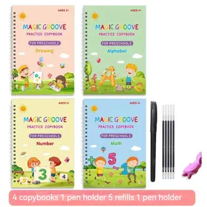 4pcs/pack Reusable Handwriting Practice Copybook Set  Improve Writing Skills with Comfy Tracing, Sight Words, Grooves, and Magic Practice  Montessori education