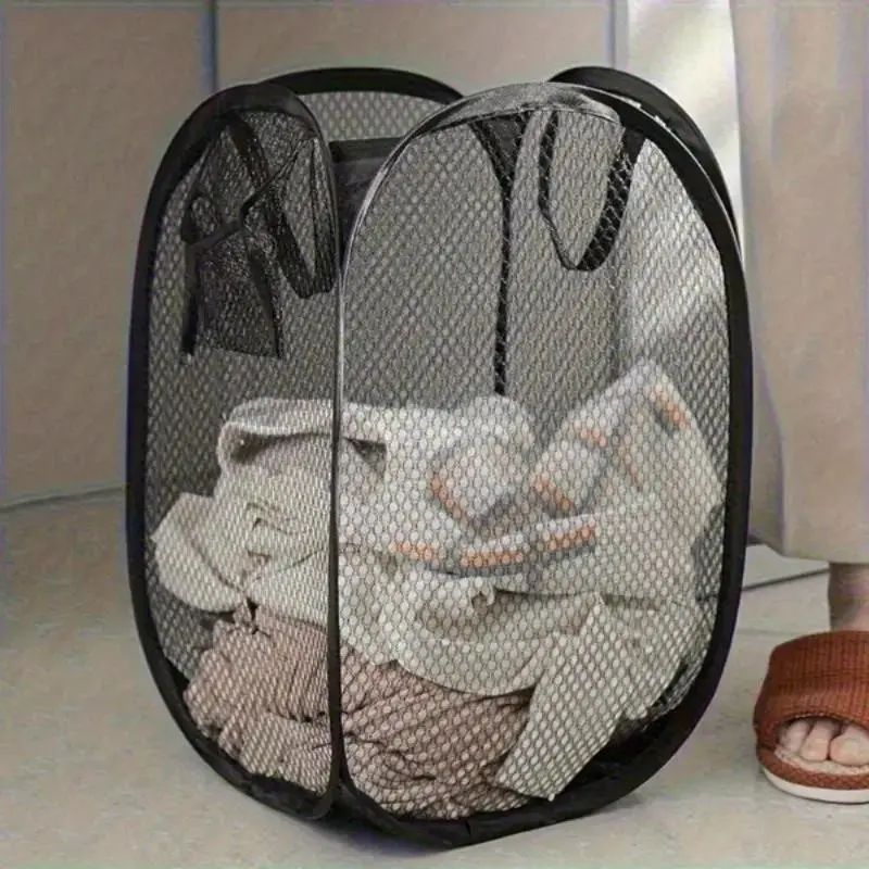 Pop-Up Laundry Basket with Handle, Laundry Hamper, Square Plastic Mesh Storage Box, Foldable Dirty Laundry Organizer, Large Capacity, Suitable for Various Rooms