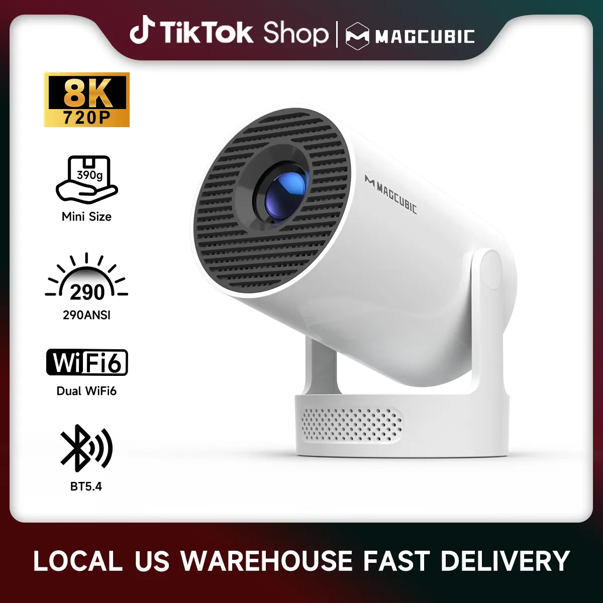 [US warehouse] Magcubic HY300Pro+ 290ANSI Projector Android 14 BT5.4 WIFI6 8K 4K Decode Native 1280*720P 0.8:1 Throw Ratio Built-in Speaker & Appstore Allwinner H726 Home Cinema Mini Smart Portable Upgraded HY300Pro #TikTokShopBackToSchool