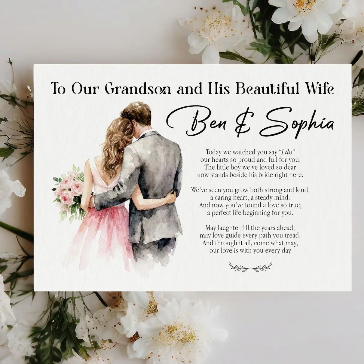 Personalized 5x7 Grandson Paper Greeting Card with Custom Gift Messages, Brown Stock Greeting Cards with Kraft Envelope, Office Stationery Gift from Grandparents for Newlyweds