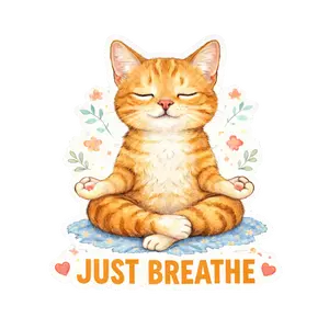 “Just Breathe” Zen Kitty Sticker – 2" x 1.8"