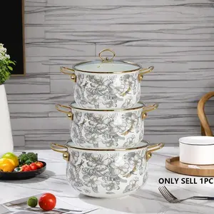 Floral Pattern Stockpot with Lid & Handle, 1 Count Multifunctional Thickened Double Ear Stockpot, Kitchen Durable Cookware for Home Dining, Holiday Party Pot, Cooking Pot