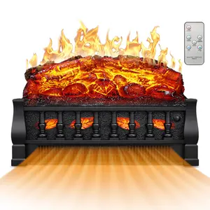 Electactic 21 Inches Electric Fireplace Insert Log Heater Set, Freestanding Heater with Adjustable Flame Brightness and Flicker Speed, 750w/1500w Heating, Overheat Protection, Remote Control