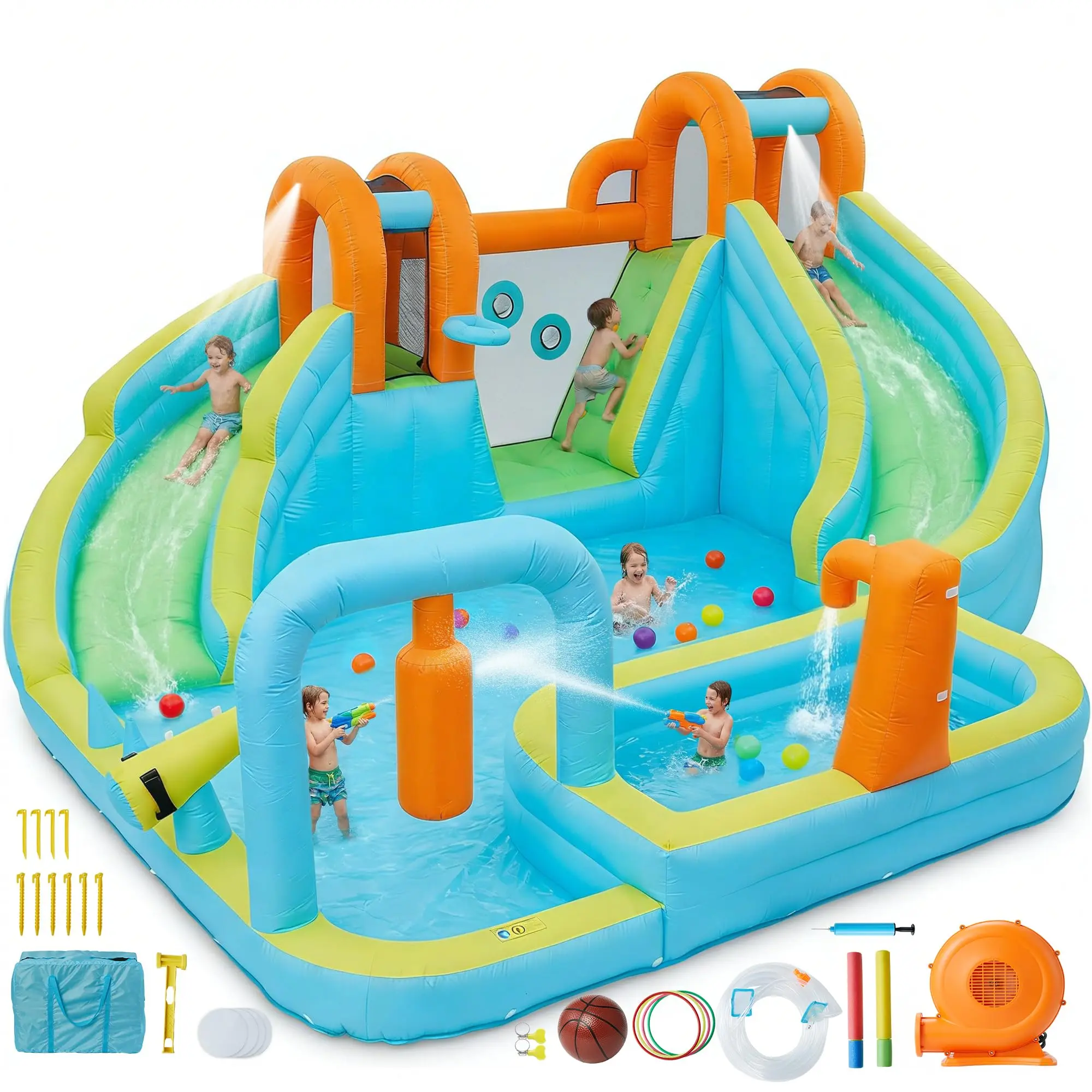 Inflatable Bounce House for Kids,15.9ft x 14ft Indoor Outdoor Bounce Castle 10-in-1 with 550W Blower and Slide, Jump House for Backyard Party Family Gatherings