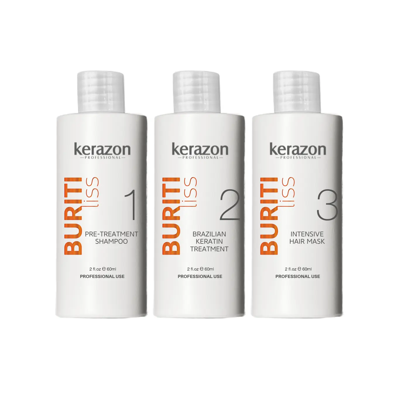 KERAZON Brazilian Keratin Treatment Buriti Liss KIT - 2oz/60ml Haircare Cleanser Shampoo with Shea for All Hair Types, Promotes Radiant Hair