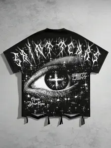 Eye print short sleeved Crewneck t-shirt men's loose fit Baggy perforated short sleeved shirt, cross eyed t-shirt summer bat sleeve unisex European and American Streetwear street fashion brand American retro short sleeved men's Y2K style Menswear