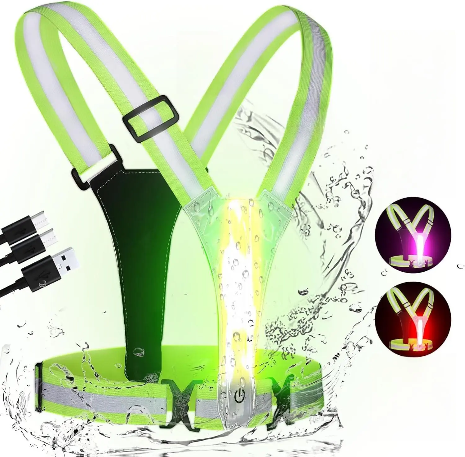 [New deal] - LED Reflective Vest Running Gear, High Visibility Reflective Running vest, 5 Lights Colors Rechargeable Safety Running Vests for Walking Running Cycling Jogging, Adjustable for Men Women Kids