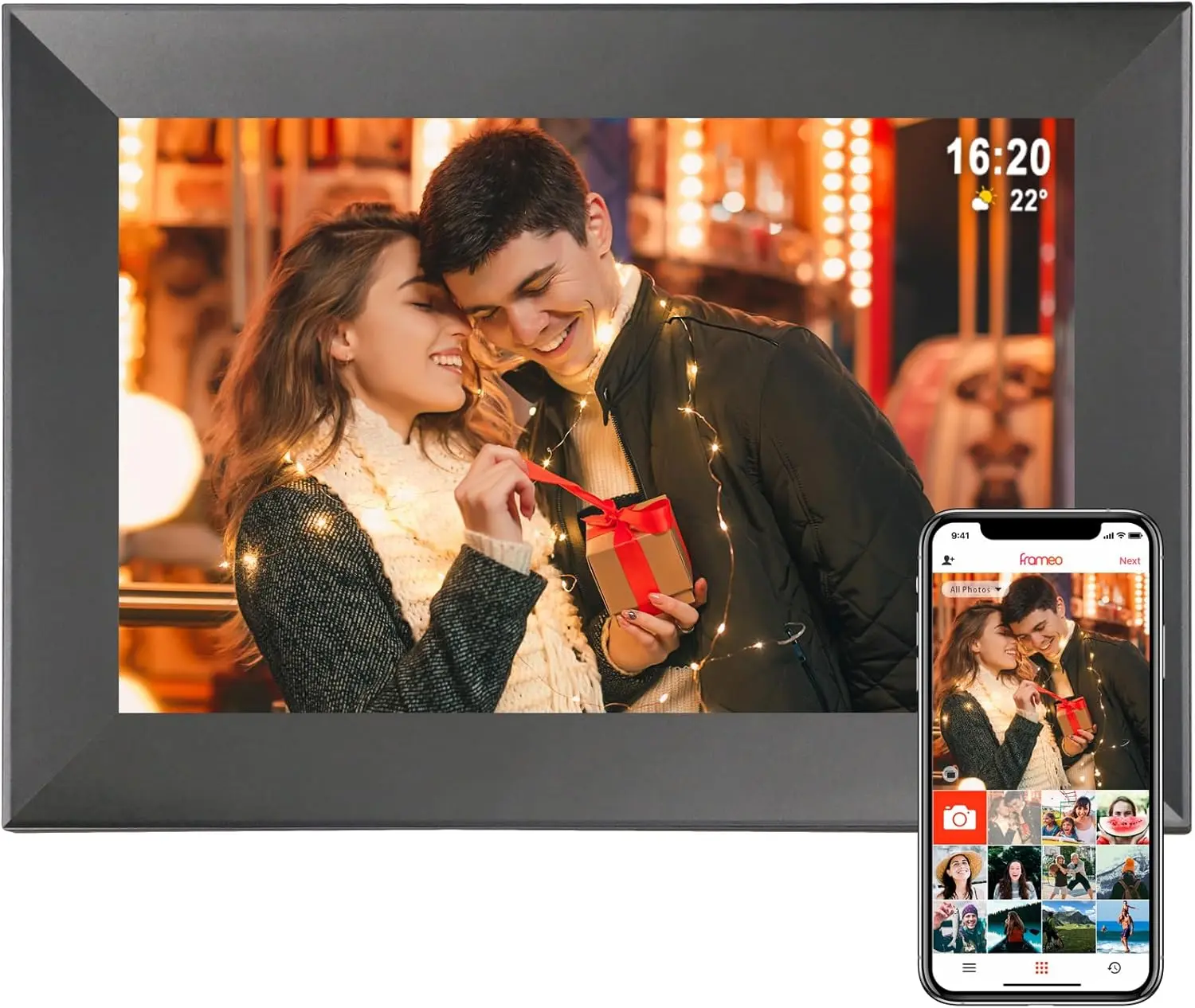 Frameo 10.1 Inch  WiFi Digital Photo Frame,Digital Picture Frame with 32GB Storage & SD Slot,  Picture Frame IPS Touch Screen with Auto-Rotate, Frameo Digital Frame WiFi - Black