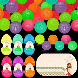 54 Set Christian Easter Eggs Filled with  Is The Light Glow in The Dark Bouncy Balls and Cards Religious  for Easter Basket Stuffers Fillers