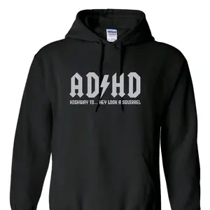 ADHD Look a Squirrel Men's Hoodie - Classic Black Soft Sweatshirt with Ribbed Cuffs and Waistband for Casual Outings