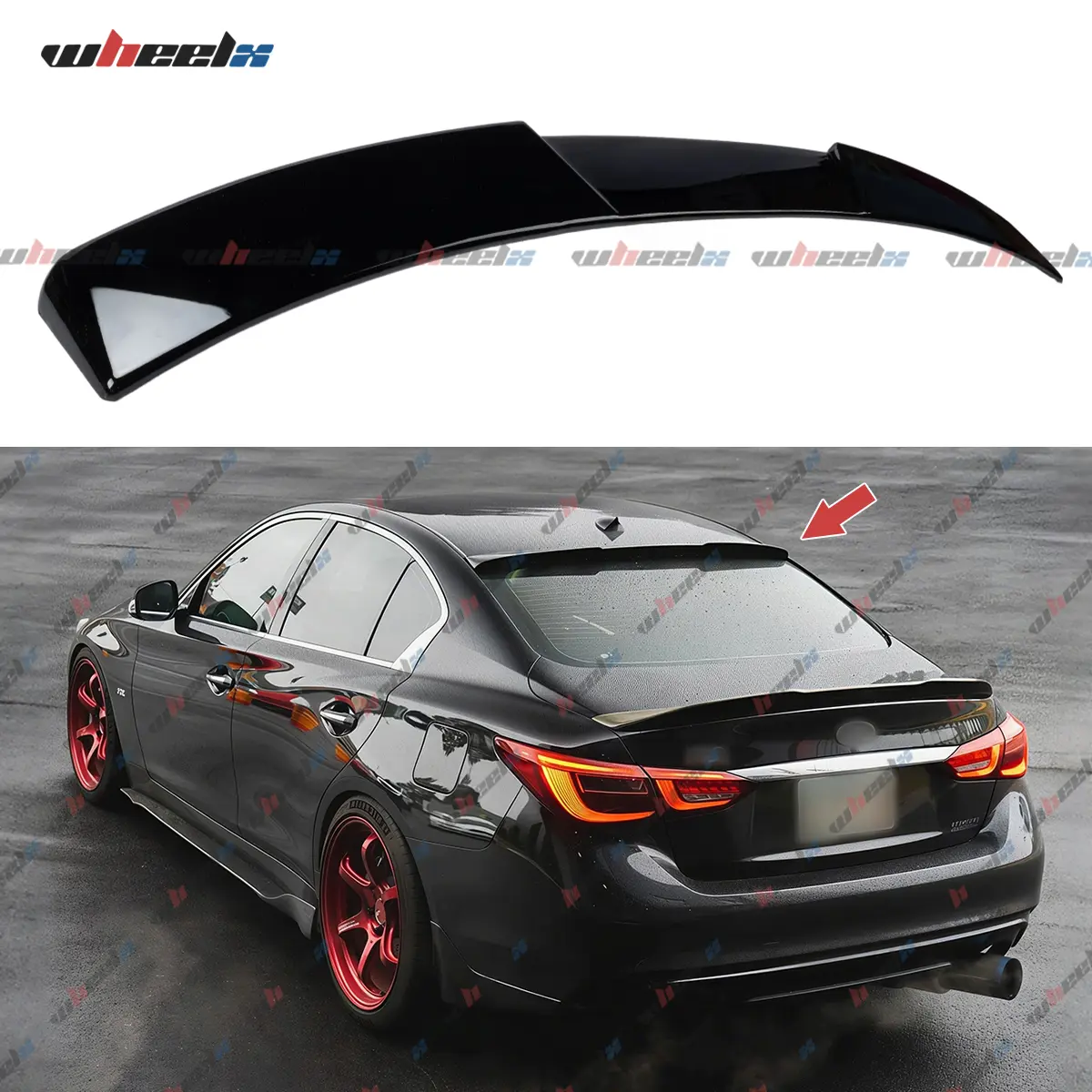 2014-2024 – Infiniti Q50 All Models – Rear Window Roof Spoiler, Wing-Type Spoiler , Blade-Style ABS Gloss Black Carbon Fiber Pattern