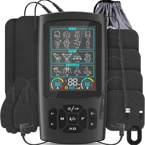 GOBOK TENS & EMS Muscle Stimulator Device for Adults, Doctor-Recommended Dual-Channel Therapy Machine with 28 Modes, 8/12 Multi-Size Rectangle Shaped Body-Fit Electrode Pads, New Upgraded Color Screen for Back & Neck Pain Relief