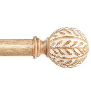 Inovaday Wood Curtain Rods for Windows,1 Inch Heavy Duty Boho Drapery Rods with Imitation Wood Grain Olive Leaf Motif Finials, Rustic Decorative Curtain Pole Set