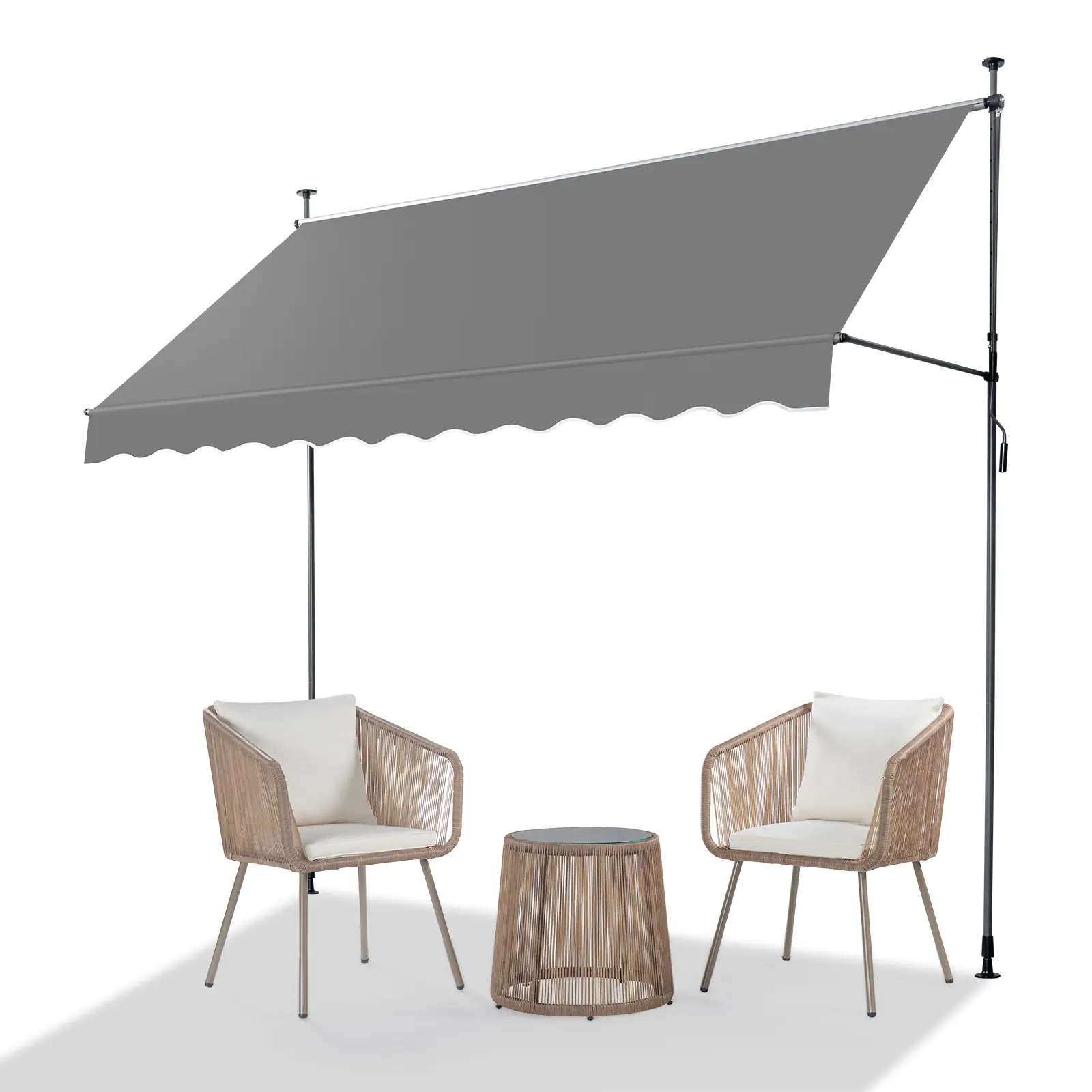 Retractable Outdoor Shade Canopy - Exterior-Grade, Aluminum Deck, Awning, Canopy Sunshade Option, 118.1" D x 47.2" W x 78.7"-118.1" H Grey Adjustable Patio Shelter, Exterior-Grade Canopies, Aluminum Deck Canopies