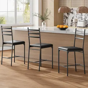 Modern Counter Bar Stools with Thick PU Leather Cushion - Curved Back, Metal Frame, Footrest, Counter Height Seating for Kitchen Island, Counter Bar, or Dining Room, Set of 2 or 4