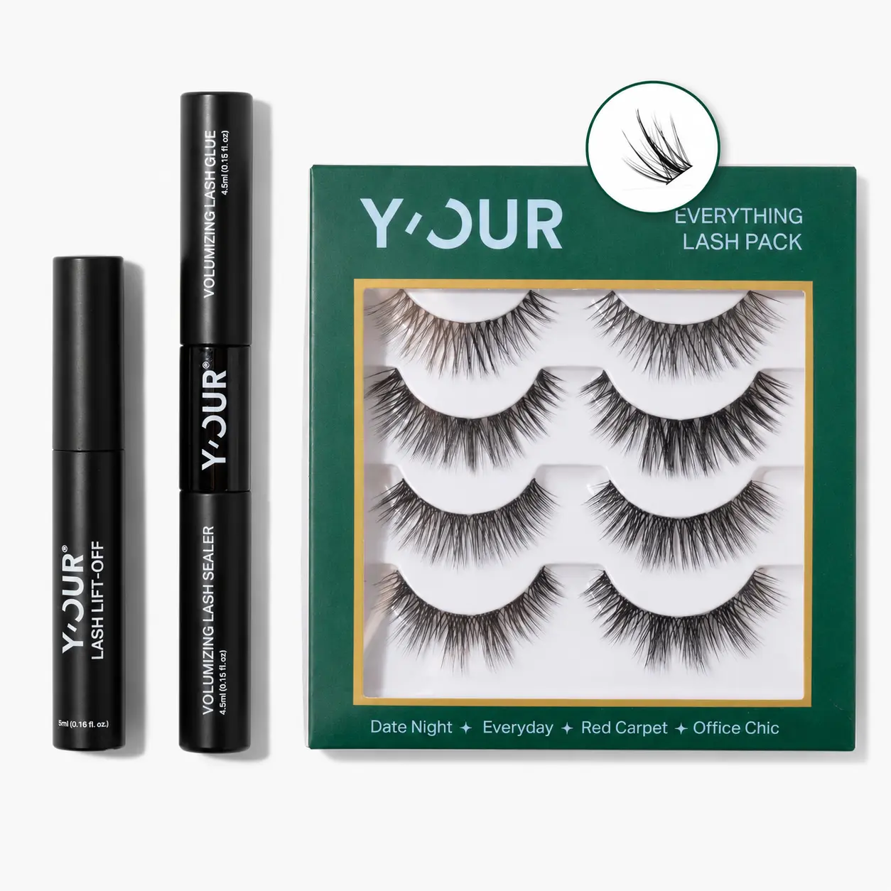 DIY Lash Extension Kit by Y'OUR - Everything Lash Pack with Lightweight, Long-Lasting Clusters, Volumizing Glue & Sealer, Lash Remover, Versatile for Date Night, Everyday Wear, Red Carpet, Office Chic, Valentine's Gift for Women Diy Eyelashes Kit Cosmetic