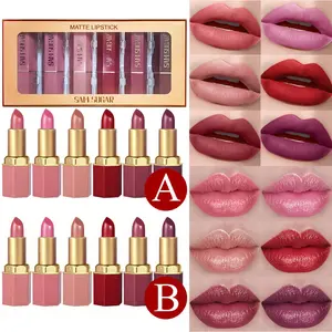 6 pcs Creamy Matte & Radiant Shimmer Duo Lipstick set, Set B - 6 Universal Shades, 24H Waterproof Wear, Feather-Light Velvet Finish, Non-Fade Color For Day/Night Looks - Christmas Gifts for Coworkers/Stocking Stuffers (Party Daily Makeup Set)