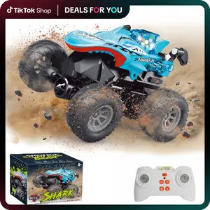 Hotfree Mini RC Monster Truck,  Big Wheel Dinosaur & Shark, Pocket Size Animal Car All-Terrain Stunt Car with Alloy Shell, 2.4GHz Remote Control, Dual Speed, LED Lights, Off-Road Toy Vehicle Birthday Christmas Gift for Boys Kids Ages 6+