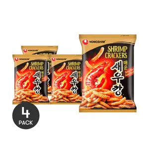 NONGSHIM Korean Crispy Shrimp Chips - Classic Spicy Flavor (4 Packs, 75g Each) | Jennie's Favorite Snack | Must-Try Treat
