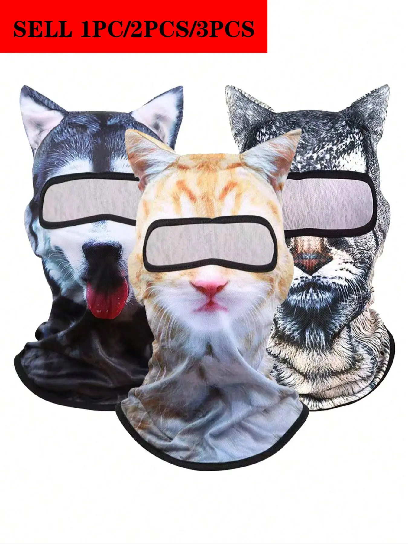 3pcs/2pcs/1pc 3D Animal Print Face Mask, Outdoor Funny Water Sports Hat Balaclava, Breathable Face Cover, Face Covering, Suitable For Daily Use, Travel, Hiking, Skiing Cat Ski Mask, Kitty Ski Mask