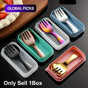Stainless Steel Cutlery Set, 1 Set Including Fork & Spoon & Storage Box, Portable Tableware Set for Outdoor Camping Travel, Camping Kitchenware, Outdoor Camping Supplies #GLOBAL PICKS