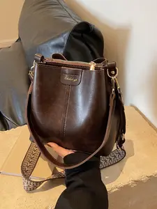 Vintage High-End Bucket Bag, Wide Shoulder Strap Crossbody Bag, Casual Crossbody Bags, Suitable for Women Daily Casual Travel, Versatile Handbag