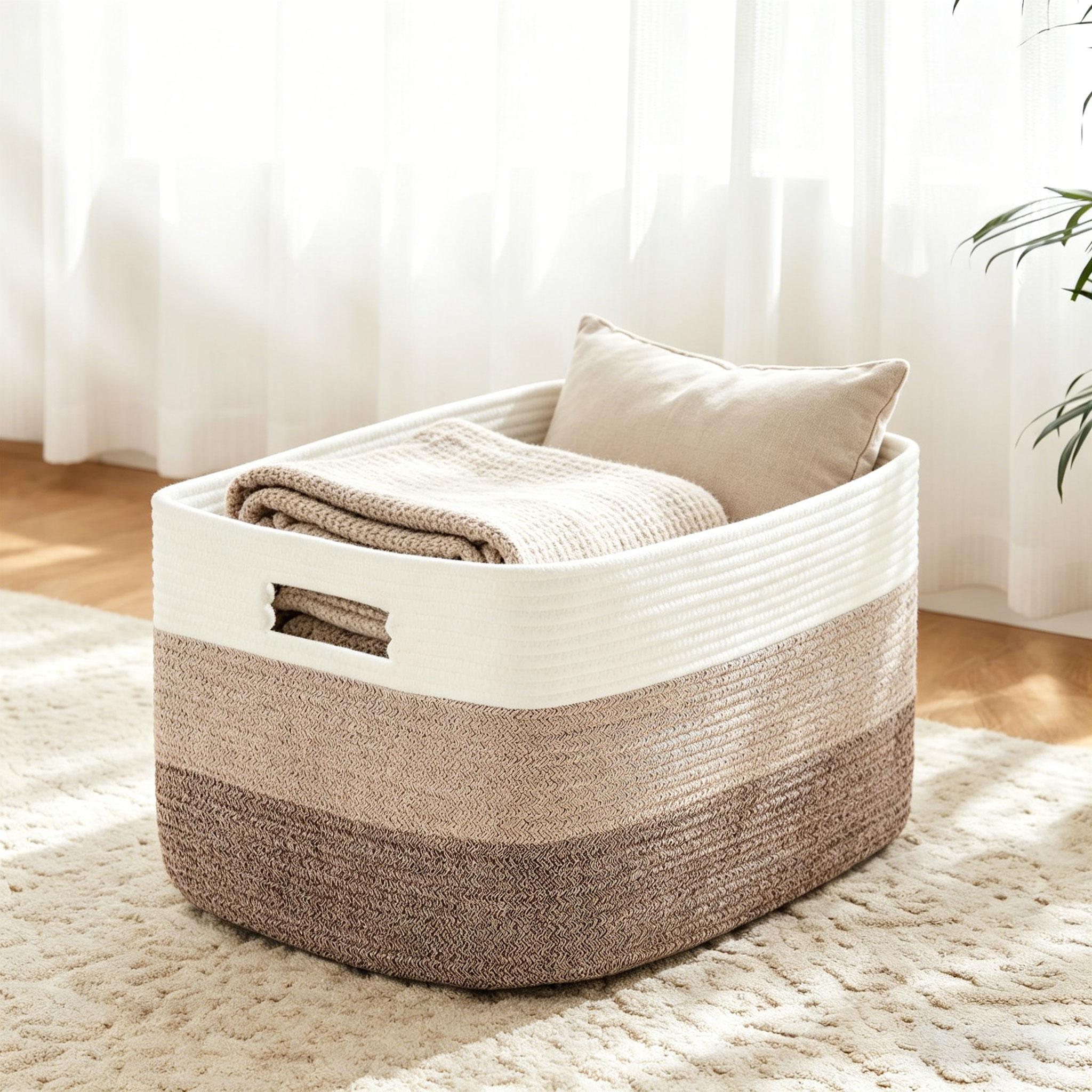Large Capacity Storage Basket With Handle, Blanket Basket, Pillow Storage Basket, Living Room Bedroom Home Storage Tool