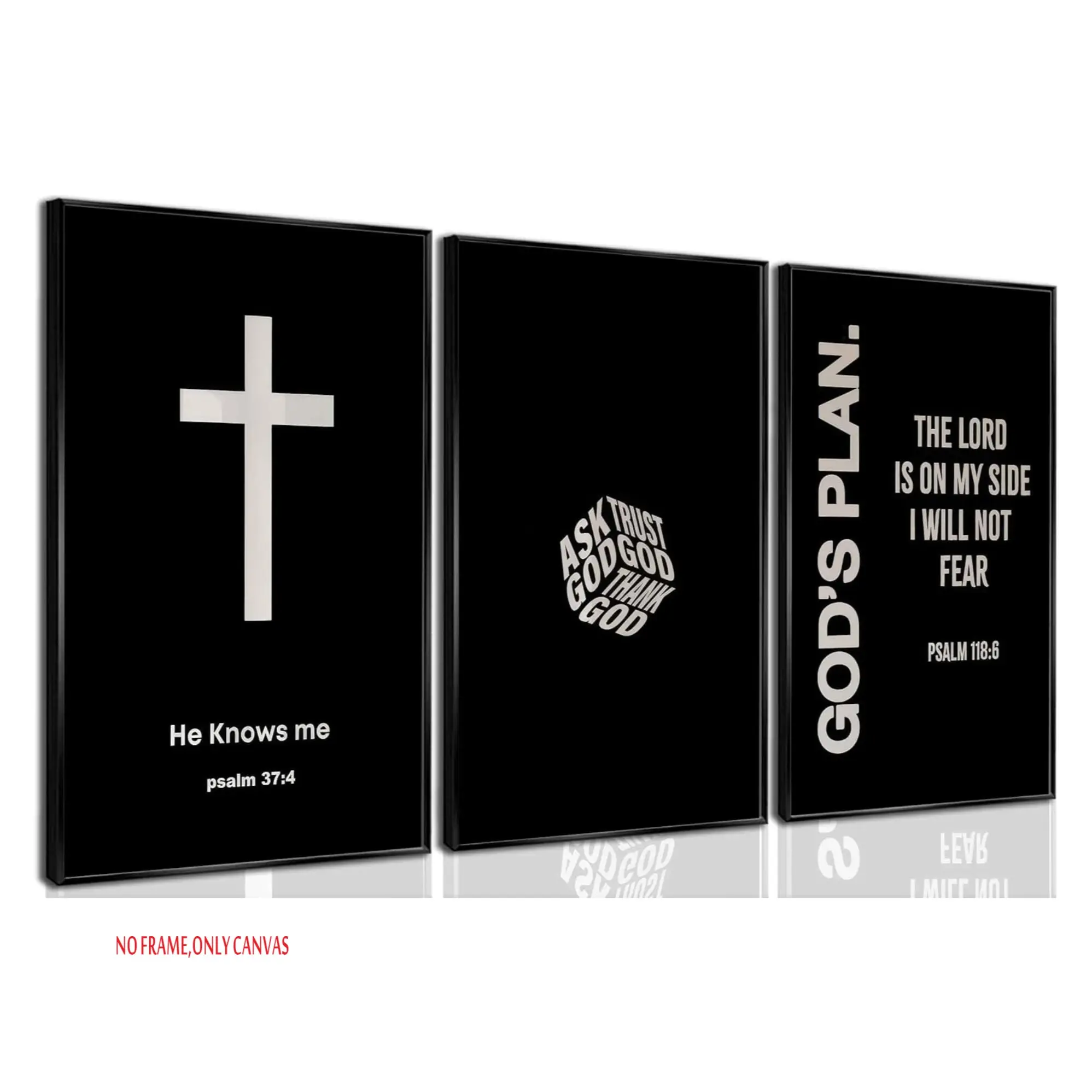 3-Piece Set, Christian Bible Canvas Wall Art, Unframed Wall Art, Modern Black-and-White Bible Verse Decorative Art, Inspirational Faith Cross Poster, Quote Prints, Religious Prints, Suitable for home decor