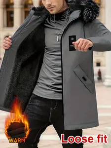 Men's Mid-Length Cotton Jacket with Fleece Lining, Removable Fur Collar, Large Pockets, Stylish and Versatile, Suitable for Everyday Casual Wear, Dating, and Travel Coat Hoodie