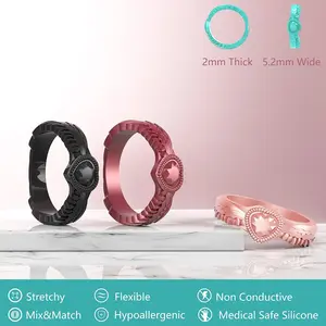Silicone Wedding Rings for Women 4/7 Packs - Stackable Silicone Rubber Wedding Bands - Innovative Heart Shaped Diamond and Wings Collections