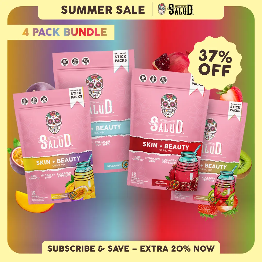Salud 2-in-1 [Skin + Beauty All-in-One] Collagen Peptides Drink Mix with Verisol, Hyaluronic Acid, Vitamin C, Biotin + Lustriva, Beauty Hydration Sticks, Gluten Free, For Men & Women (4-Pack, 60 Servings)