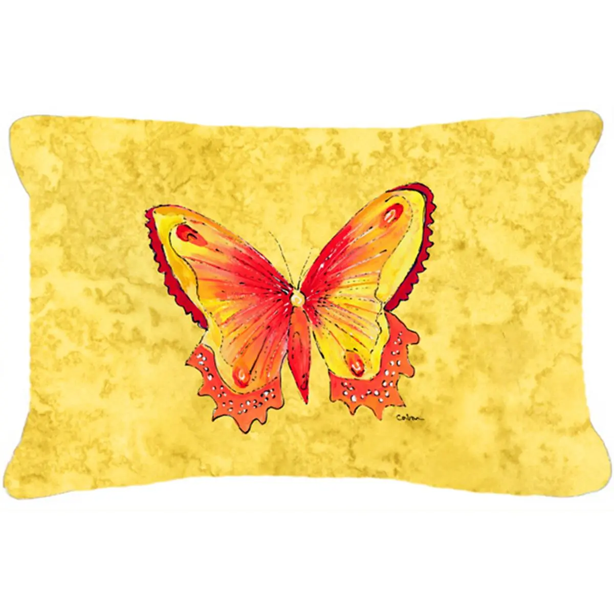 212 MAIN 12x16 In. Polyester Weather-Resistant Yellow Butterfly-Print Indoor-Outdoor Decorative Pillow, Ideal for Outdoor Sofas, Indoor-Outdoor Decorative Pillows
