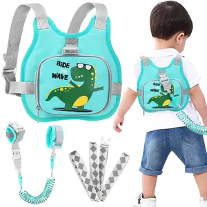 Toddler Harness Leash+ Anti Lost Wrist Link, Cute Dinosaur Kids Harness with Leash, Collapsible Child Leash Baby Walking Harness Wristband Assistant Strap Belt for Boys Girls to Outdoor Travel