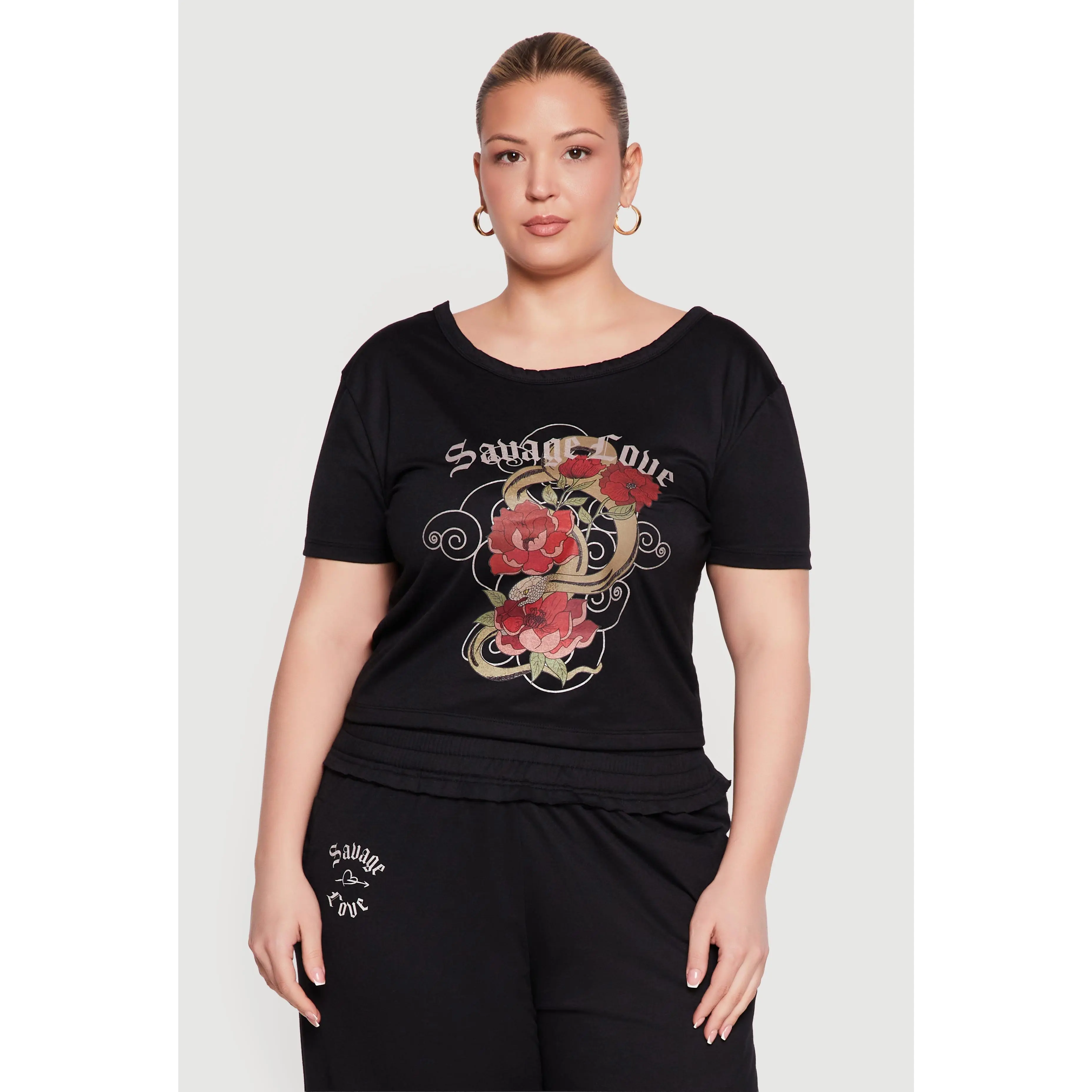 Plus Size Savage Love Rose Snake Graphic Top